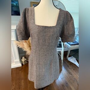 Vertigo Paris Brown Puff Sleeve Sheath Dress fully lined